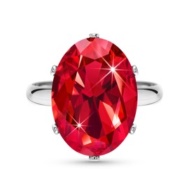 Linawe Ruby Rings for Women, Red Cubic Zirconia Imitation Diamond Adjustable Ring, Silver Vintage Cocktail Chunky Rings Boho Crystal Gemstone Birthstone Rhinestone Dupes Jewellery