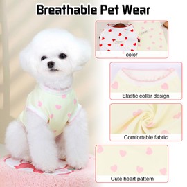 Pet Clothes for Small Dogs Cat Summer Pullover T-Shirt with Heart Printed Elastic Sleeveless Shirts Cute Puppy Tank Top Chihuahua Shih Tzu Yorkie Vest Cat Apparel Outfit (Yellow, XL(4.25-6KG）)