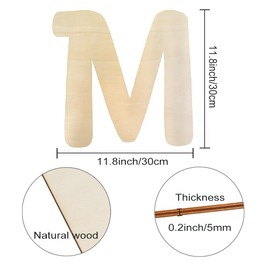 Wooden Letters M Large Wooden Letters 12 Inch Unfinished Wood Letters for Wall Decor Crafts Blank Big Alphabet Board Painting Hanging Home Baby Nursery Wedding Party Room Name Sign DIY Decoration
