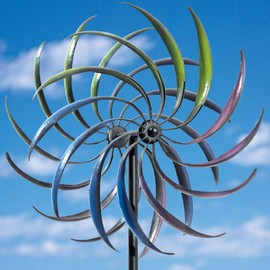 Bits and Pieces - Original Rainbow Wind Spinner - 74" Tall Tri-Colored Kinetic Garden Spinner - 16" Diameter, 2-1/8" Wide Airbrushed Blades, Weather-Resistant Metal, Includes 10" Stake