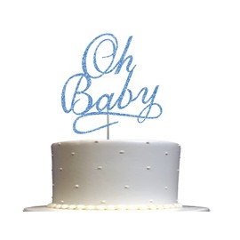Oh Baby Blue Glitter elegante decoración para tartas, decoración de fiesta de baby shower, calidad premium, resistente doble cara, barra de acrílico