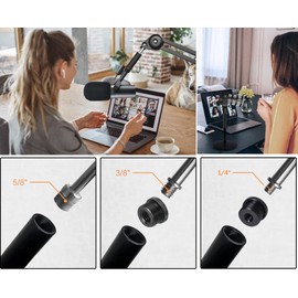 Microphone Extension Rods, 4pcs 5/8" Female to 5/8" Male Mic Extension Pole for Tripod and Boom Desk Stand, with 2pcs 3/8'' to 5/8'' and 2pcs 1/4'' to 5/8'' Adapter