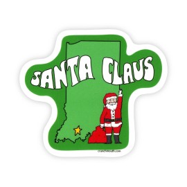 Crunchmouth SANTA CLAUS INDIANA STATE MAP STICKER TRAVEL DECAL - 4" (longest side)