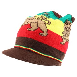 Armycrew Jamaica Rasta Lion Printed Dreadlock Deep Beanie Visor - Brown RGY