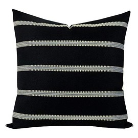 SLOW COW Decorative Stripe Throw Pillow Cover Modern Country Design Cushion Cover Pillow Cover 18x18 Inches Black Mixed Off White