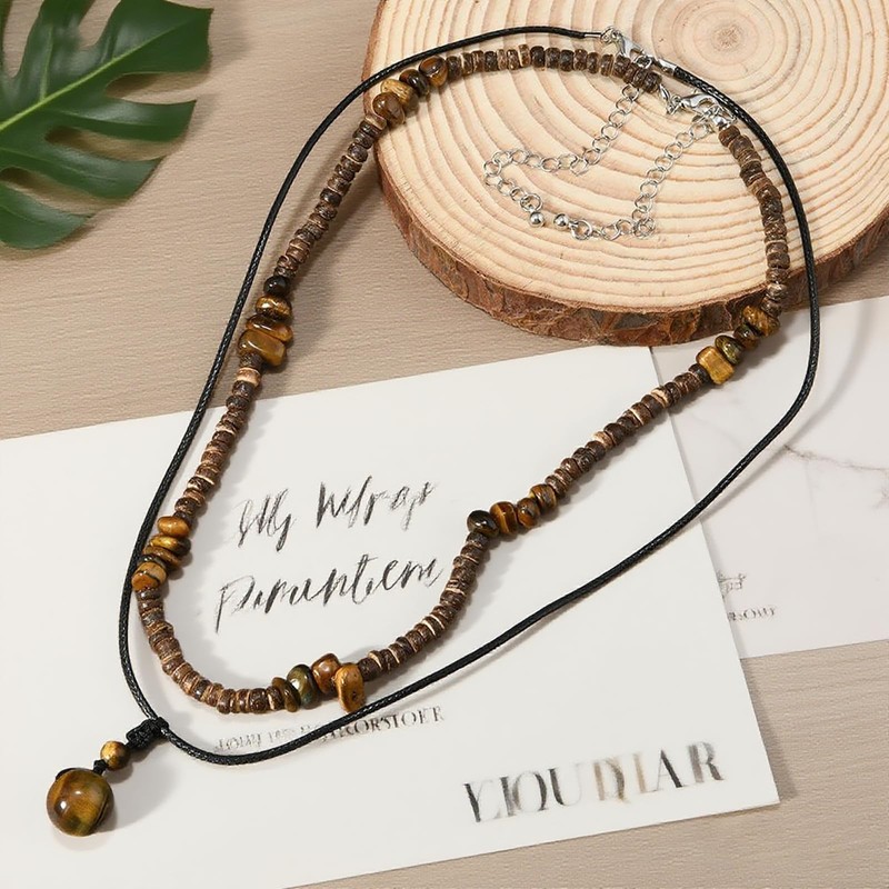 Drosemin Puka Shell Necklace for Men Summer Boho Surfer Brown
