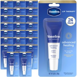 Vaseline Lip Therapy - Tubo de bálsamo labial curativo avanzado, paquete de 24 – Protector de petróleo blanco, hidratante para labios secos, 0.35 oz Ea