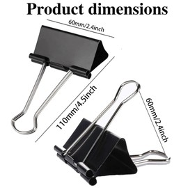 Bulldog Clips 60MM Extra Large 6PCS Paper Clips Heavy Duty Binder Giant XL Clip 2.4inch (Black)