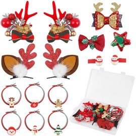 FINGOOO Christmas Hair Access, 15-piece Set, Reindeer, Hairpins, Hair Accessories, Hair Ornament, Hair Elastic, Hair Clip, Cosplay, Costume, For Children and Adults, Cute, For Ages 6 and Up (Christmas