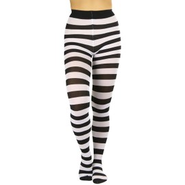 ToBeInStyle Women's Full Footed Wide Striped Tights (Plus Size, Black And White)