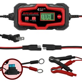 6V & 12V 4-Amp Standard & Absorbed Glass Mat Lead Acid (Wet, STD, AGM) & LiFePO4 Battery Charger, Maintainer, & Desulfator for Cars, Motorcycles, Lawn Mowers, Toy Cars, Golf Carts, UAV, Fishing Boat