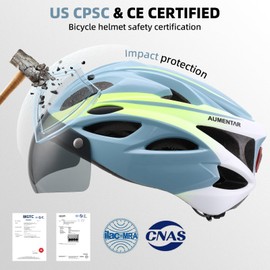 AUMENTAR Adult Bike Helmet, Bicycle Helmet with Rear LED Light & Detachable Magnetic Goggles, CPSC/CE Certified Cycling Helmet Adjustable for Men Women Mountain & Road (Gradient Blue)