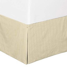 Royal Tradition Damask Striped 300-Thread-Count, 100-Percent Cotton Twin XL Pleated Tailored, 15-Inch Drop, Split Corners Bed Skirt, Beige