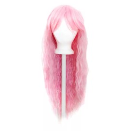 Purple Plum Inc. 30" Crimped Cut with Long Straight Bangs Carnation Pink Wig Cosplay NEW
