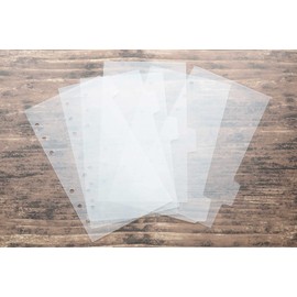 TSUKURIRO Translucent Plastic Index, 6 Holes, Personal Notebook, Accessories, Set of 4, Bookmark Ruler, Clear, Business Cards, Pockets (B6, Bible Size, Horizontal, 6 Mounts)