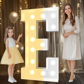 Pooqla 4 FT Marquee Light Up Letters, Cool White and Warm White Marquee Letters 4 Feet Tall, Giant Letter Sign Big Mosaic Letters for Balloons Birthday Party Anniversary Wedding Decorations, Letter E
