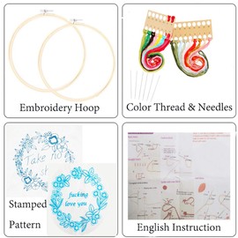 Nuberlic 2 Pack Embroidery Kits for Beginners, Cross Stitch Starter Kit Adults Include 2 Embroidery Cloth with Pattern, 2 Embroidery Hoops, Color Thread and Needles