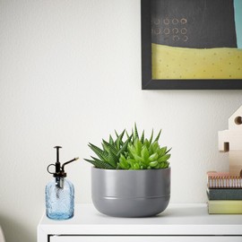 SDlumeiy 11.8 Ounce Glass Plant Spray Bottle, Glass Leaf Print One Handed Watering Can with Antique Brass Plastic One Handed Top Pump, 7.6 Inch Tall Indoor and Outdoor Plant Small Spray Bottle (Blue)