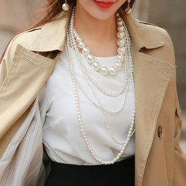 Pearl Necklace for Women Layered Pearl Necklace Chunky Long Beaded Choker Necklace Prom Wedding Pearl Costume Jewelry Gifts for Women