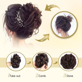 YKHJH Messy Bun Hair Piece Clip-In Ponytail Bun for Women, Chestnut Brown