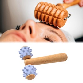 perfeclan T Shape Massager Meridian Rolling Stick Massage Tool Portable Handheld Compact Body Roller with Grooved Rollers for Legs Arms, Blue