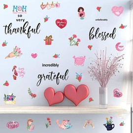 3 Sheets Mother's Day Wall Stickers,Peel & Stick Removable Wall Art Decals for Window Living Room Background Shop Restaurant Decoration（11x12.6,Pink）