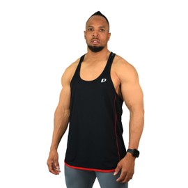 DECISIVE FITNESS Sleeveless Weight-Training Sports Wicking Quick Dry Regular Fit Gym Stringer Vest Tank Top for Men (XXL, Black-Red)