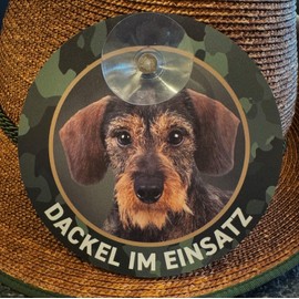 Wilde Hilde Original Dachshund, Teckel, Dachshund, Rauhaardackel Sign with Suction Cup for Car Sliding