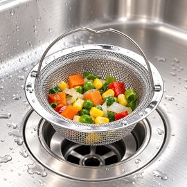 Stainless Steel Kitchen Sink Strainer Basket for Food Scraps – Fine Mesh Drain Filter with Lift Handle for Easy Kitchen Cleanup