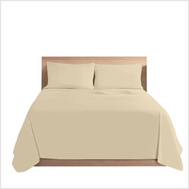 Plain Dyed Flat Sheet Single, Hotel Quality Bedding Deluxe Cream Flat Sheet, Polycotton Anti Wrinkle Top Sheet & Breathable Single Bed Sheets