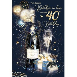 Cherry Orchard Brother in Law 40th Happy Birthday Luxury Greeting Card with Gold Foil Detailing and Gold Envelope from