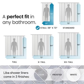 LiBa PEVA 8G Bathroom Small Shower Stall Curtain Liner, 36" W x 72" H Narrow Size, White, 8G Heavy Duty Waterproof Shower Stall Curtain Liner
