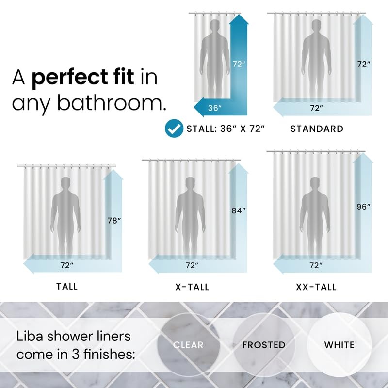 LiBa PEVA 8G Bathroom Small Shower Stall Curtain Liner, 36"