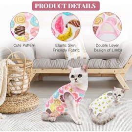 TAGNEFLOR Traje de Recuperación para Gatos de 3 Piezas,Pasta de algodón, Transpirable Trajes de cirugía, para Gatos y Perros pequeños, Traje de Ropa después de la cirugía con Bordes Elásticos (S)