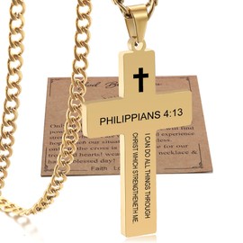 Philippians 4 13 Gold Bible Verse Cross Necklace For Men Christian Religious Vintage Scripture Baptism First Communion Cross Chain For Boys Fathers Dad Day Graduation Jewelry Gifts For Him 2024