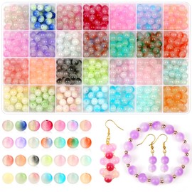 shynek 700 Pieces 8mm Glass Beads for Jewelry Making, 28 Bicolor Glass Crystal Beads Bracelet Kit for DIY Crafts