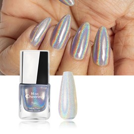 QIUFSSE Holographic Gel Nail Polish Silver Glitter Gel Nail Polish Quick Dry Chrome Reflective Sparkle Iridescent Nail Polish for Nail Art Salon (Silver)