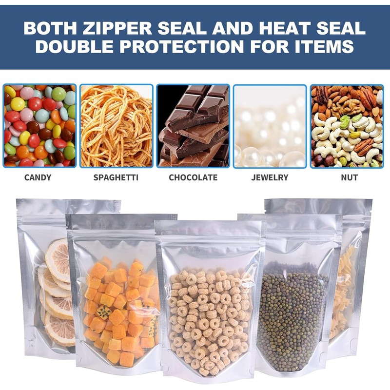 NexLevVac 50 Pack Resealable Reusable Mylar Bags Stand Up Zipper