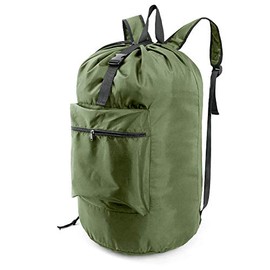 Laundry Backpack Bag with Adjustable Shoulder Straps and String Closure Sturdy Laundry Hamper Sack Portable with Handle Extra Large Ripstop for Traveling College Dorm Camping Moss Green