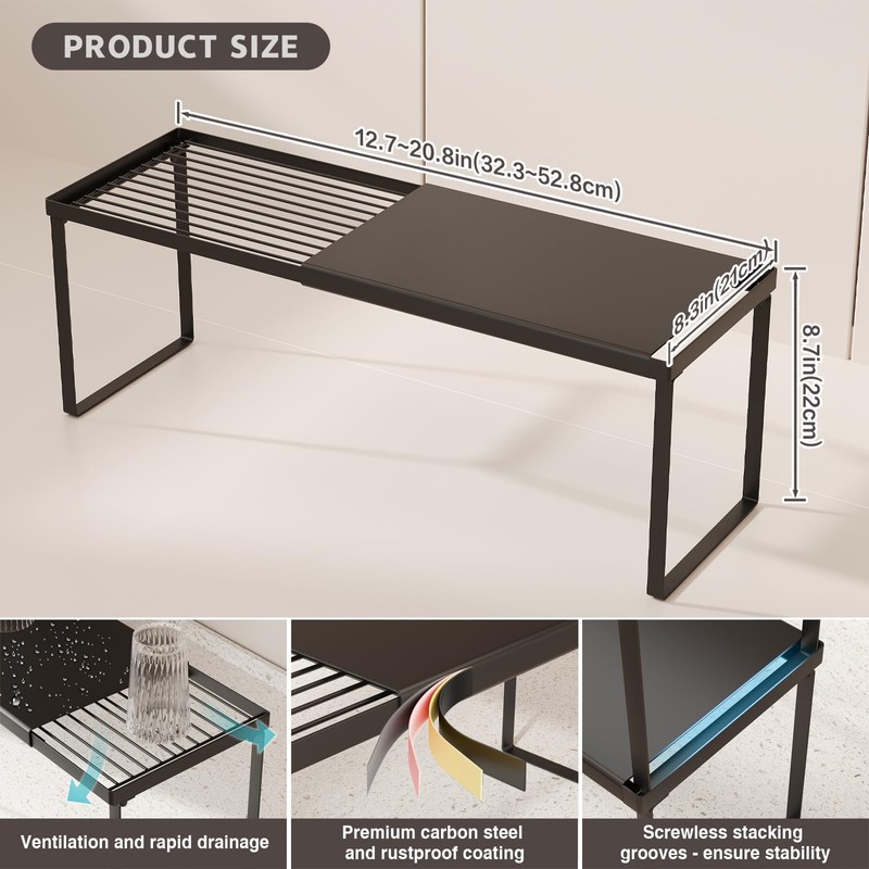 Magheo Expandable Kitchen Countertop Organizer, 2 Pack Stackable Cabinet Shelf