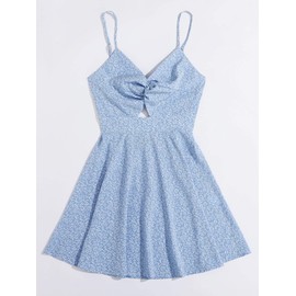 Floerns Women's Boho Floral Print Twist Front Cami A Line Mini Dress Bonnie Blue XS