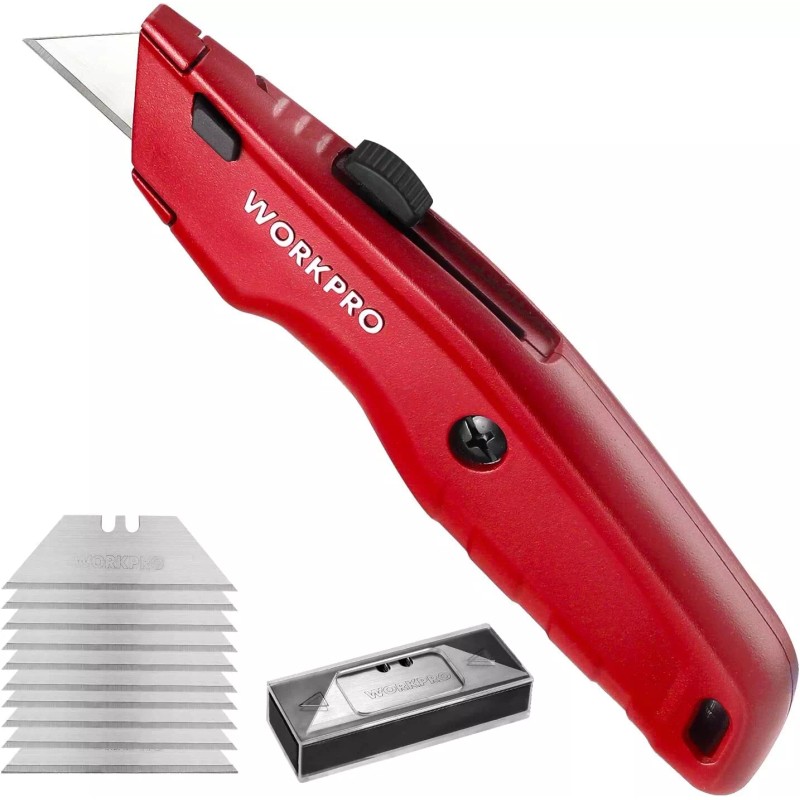 WORKPRO Premium Utility Knife Red Black Blue with 10 Extra