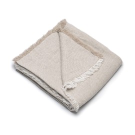 LinenMe Oatmeal Linen Plaid Rustico Fringe, 135 x 200 cm