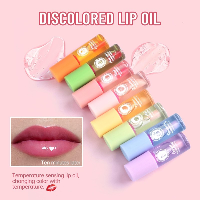 Lip Oil Set 7PCS Hydrating Magic Color-Changing, Long-Lasting Lip Gloss