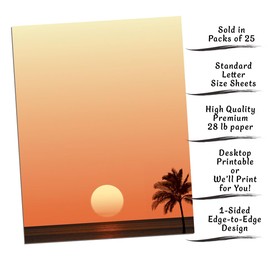 PaperDirect Tropical Sunset Stationery, Letters, Cards, Invites, Border Papers, Letterhead 8.5 x 11, 25 sheets, Elegant Premium Writing Paper, Decorative Printer Paper