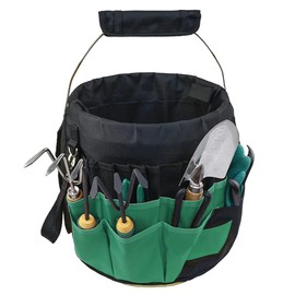 Asenie Green Gardening Tools Organizer 5 Gallon Bucket Tools Kit Storage Organizer with Handle, Garden 42 Pockets Tools Management Bucket Bag Trays, Insert Bucket Boss Tools Organizer (Tools Excluded), Black, 17.91 inch x 11.81 inch