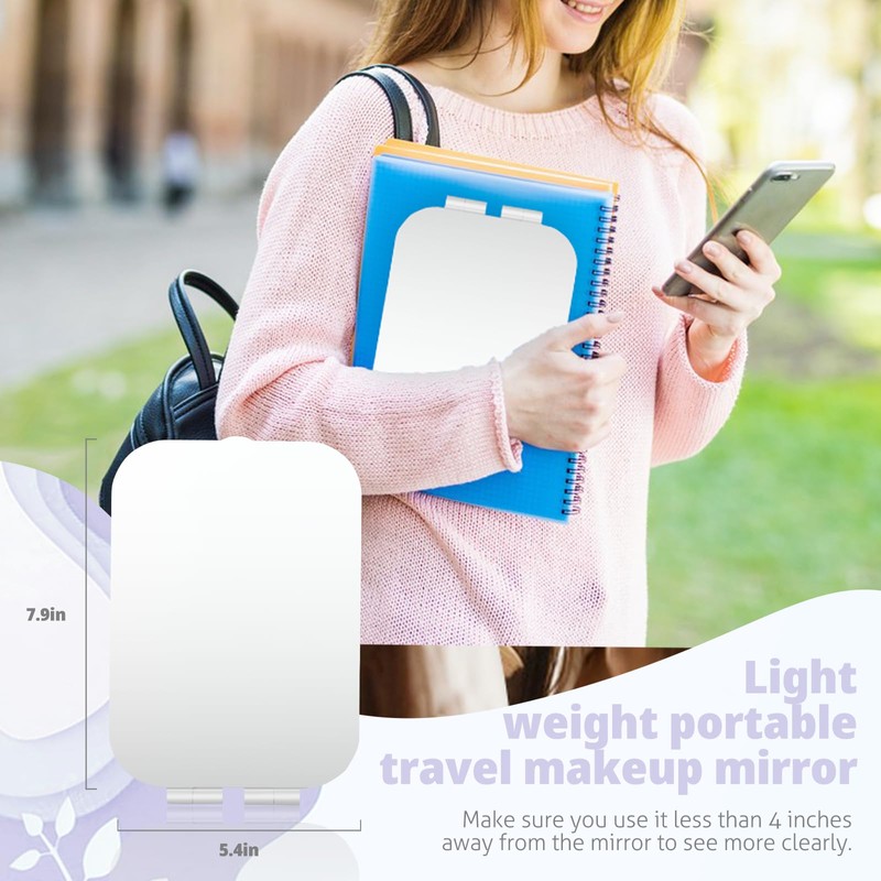 TREASO Travel Makeup Mirror, Portable Mirror with 3 Adjustable Light