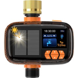 TRJZWA Solar Hose Timer 2000mAh - Smart Watering System w/ Rain Delay & USB-C Charging