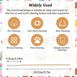 100 Pcs Large Cotton Swabs 6 Inch Dog Ear Swabs with Bamboo Handle for Dogs Soft Cotton Gentle and Lint-Free Dog Ears Clean Tips for Ear Cleaning Pet Care