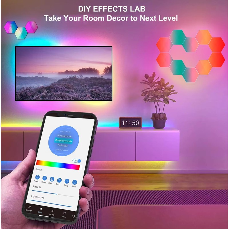 LEDGUHON Hexagon LED Lights 10 Pack, Smart RGB Wall Decor